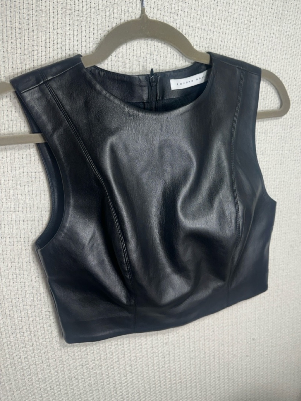 Susana Monaco Black Faux Leather Crop Shell